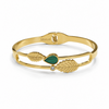Bracciale Rigido Dorato in Acciaio Inox con Foglia e Pietra Verde