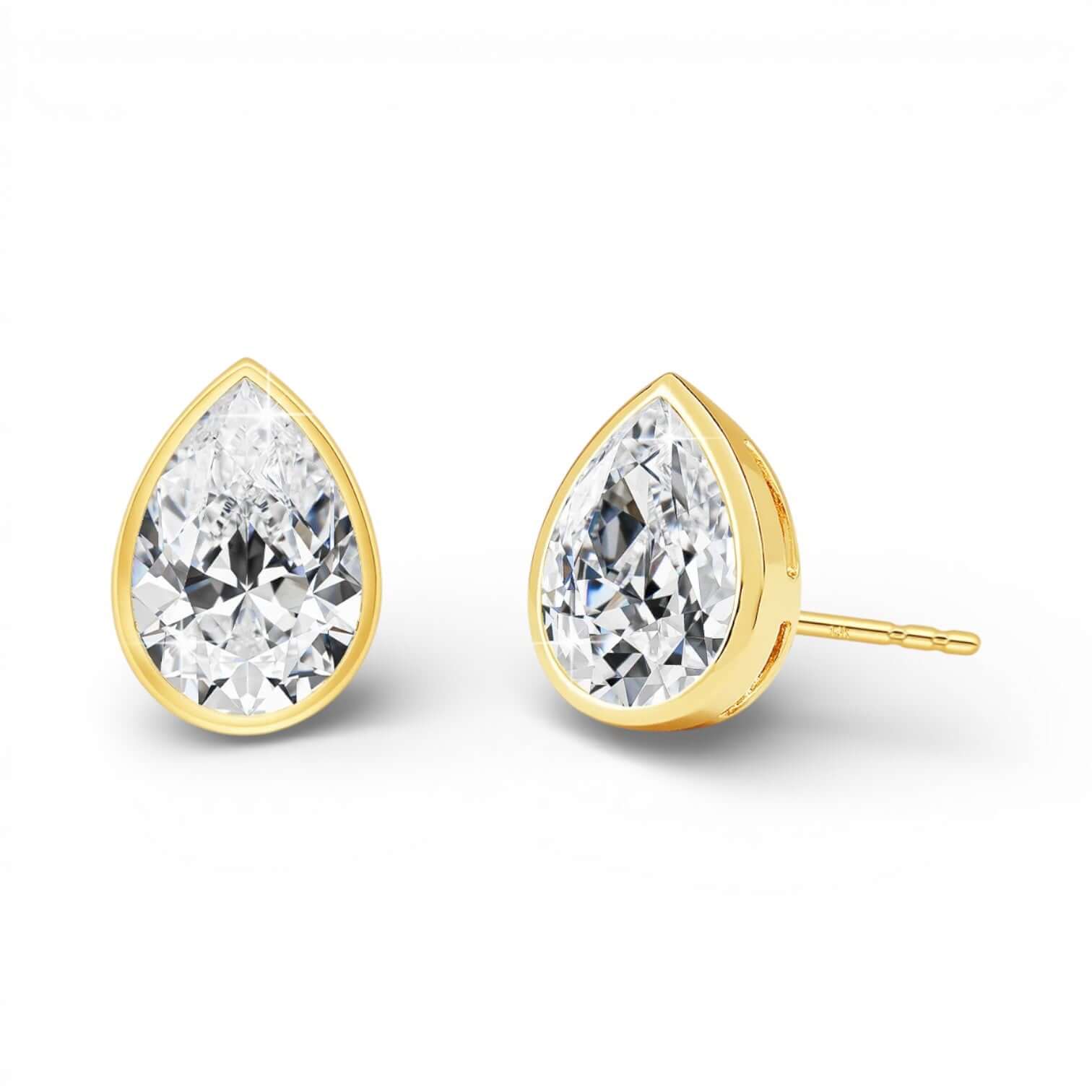 14K Gold Pear Cut Moissanite Stud Earrings