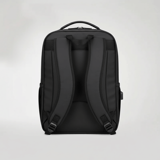 Black Backpack With USB Charging showing the back view and adjustable straps for comfort.
