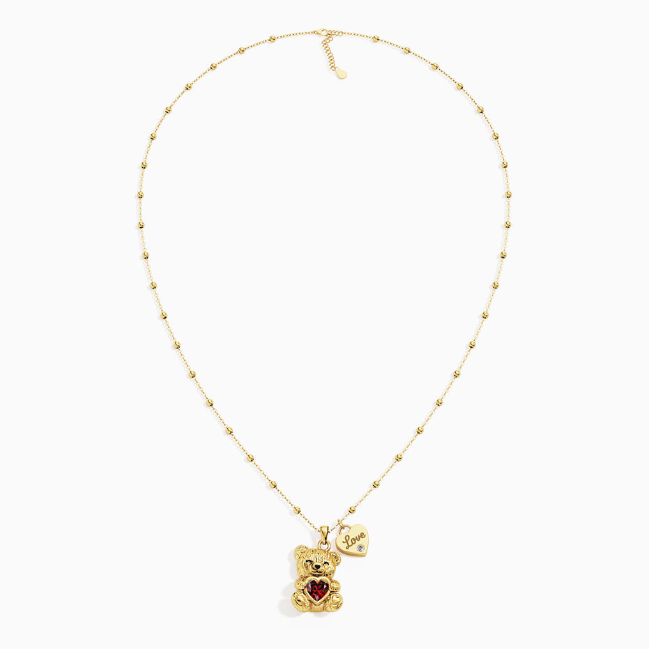 "Teddy Love" Necklace in 925 Silver Plated in 18K Gold with Ruby and Zircons
