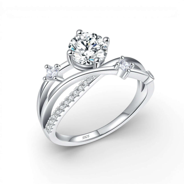 Moissanite Multi-Layer Sterling Silver Ring