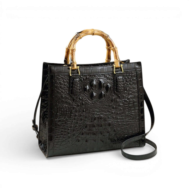 Crocodile Pattern Leather Women's Handbags Real Bamboo