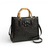 Crocodile Pattern Leather Women's Handbags Real Bamboo
