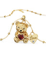 "Teddy Love" Necklace in 925 Silver Plated in 18K Gold with Ruby and Zircons
