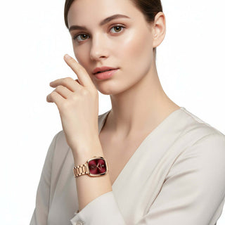 Wristwatch for Woman Waterproof Stainless Steel worn by a model showcasing its elegant design and modern style.