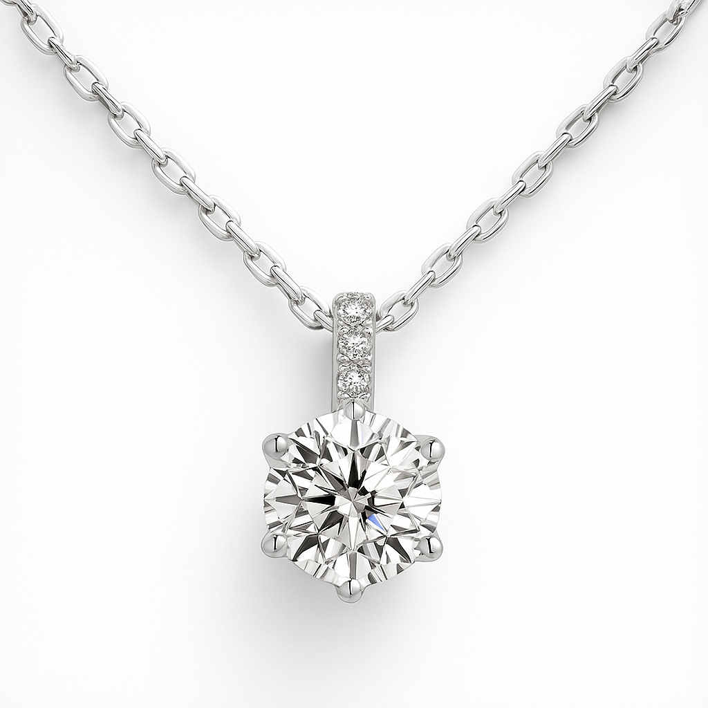 925 sterling silver moissanite solitaire pendant necklace with chain, women's fine jewelry accessory.