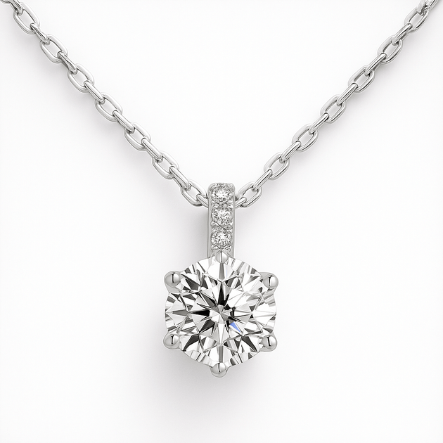 925 sterling silver moissanite solitaire pendant necklace with chain, women's fine jewelry accessory.