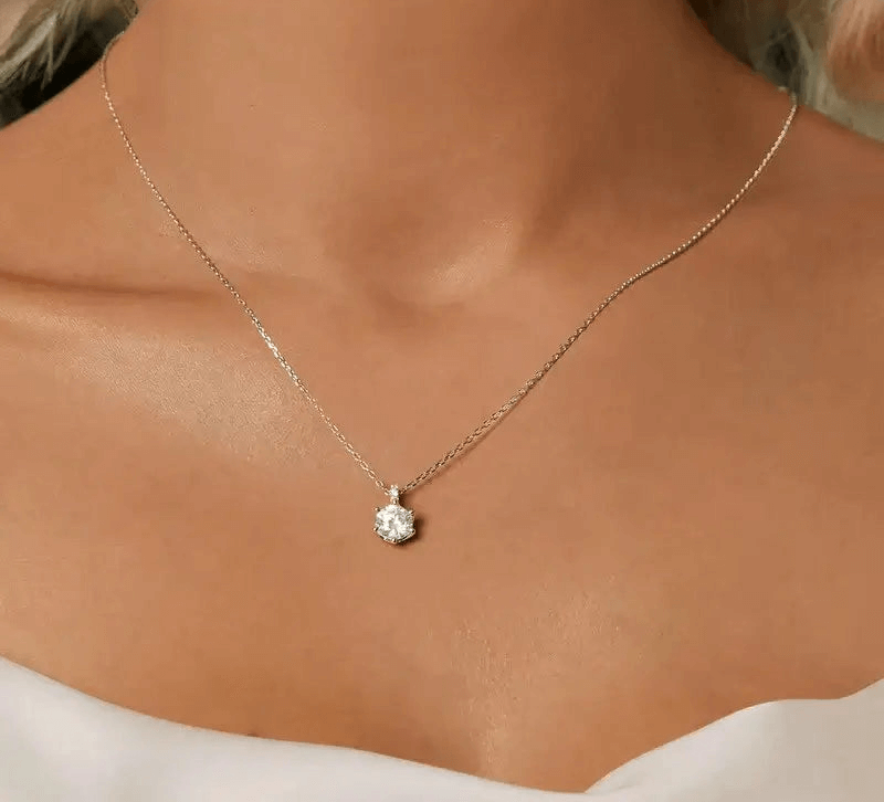 925 Sterling Silver Moissanite Solitaire Pendant Necklace for Women, Fine Jewelry, Elegant Design