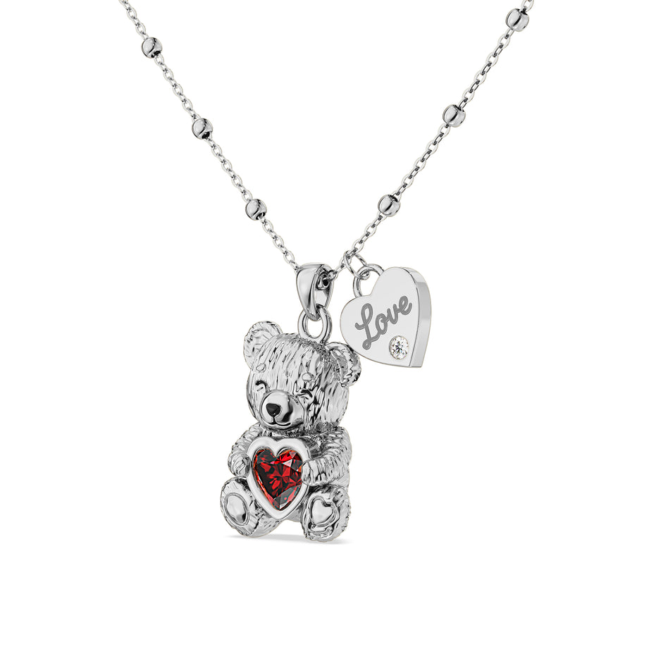 "Teddy Love" Necklace in 925 Silver Plated in 18K Gold with Ruby and Zircons