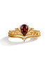 Anello Corona S925 Dorato con Granato Rosso a Goccia