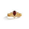 Anello Corona S925 Dorato con Granato Rosso a Goccia