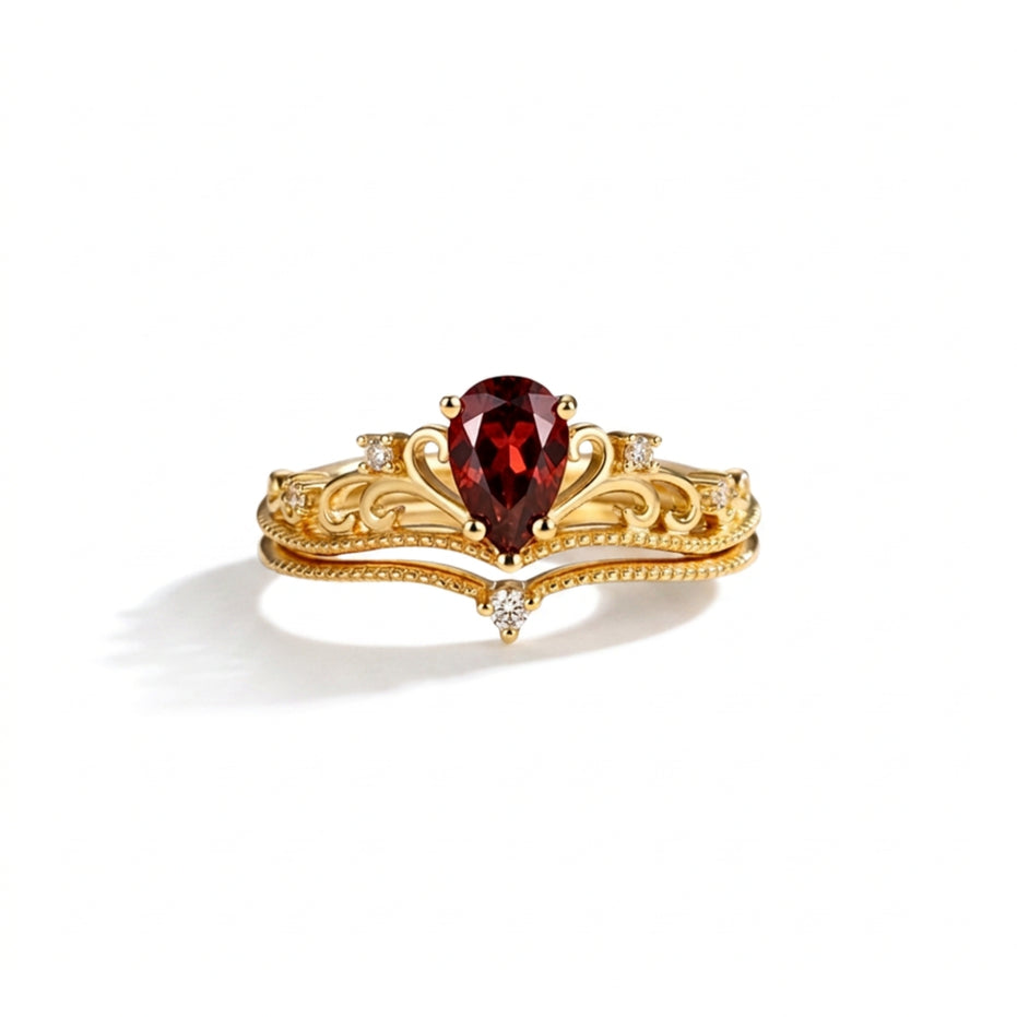 Set di Anelli Regolabili con Granato Rosso