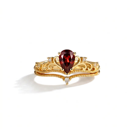 Crown Ring Set – Red Garnet & 925 Sterling Silver