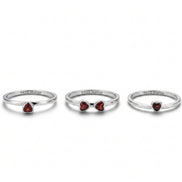 Four-Leaf Clover Ring Set with Red Garnet Hearts – 925 Silver