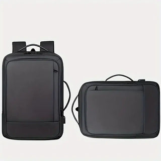 Black anti-theft USB charging backpack for men and women, foldable design, suitable for travel and daily commutes.