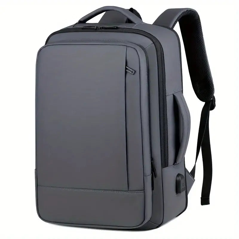 Black anti-theft backpack for men and women, durable, lightweight laptop and travel bag with adjustable straps.