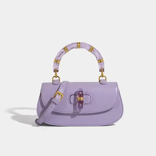 Fashion women's handbag in lavender with bamboo handle, exquisite leather messenger bag for stylish women.