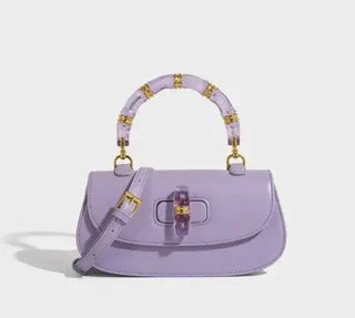 Fashion women's handbag in lavender with bamboo handle, soft high-grade leather, stylish one-shoulder messenger bag.