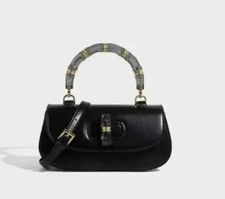 Fashion Women's Handbag in Black with Bamboo Handle, Retro Leather Messenger Bag, Exquisite Design