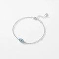 Bracelet 925 Sterling Silver with blue eye design and turquoise accents, adjustable and hypoallergenic.