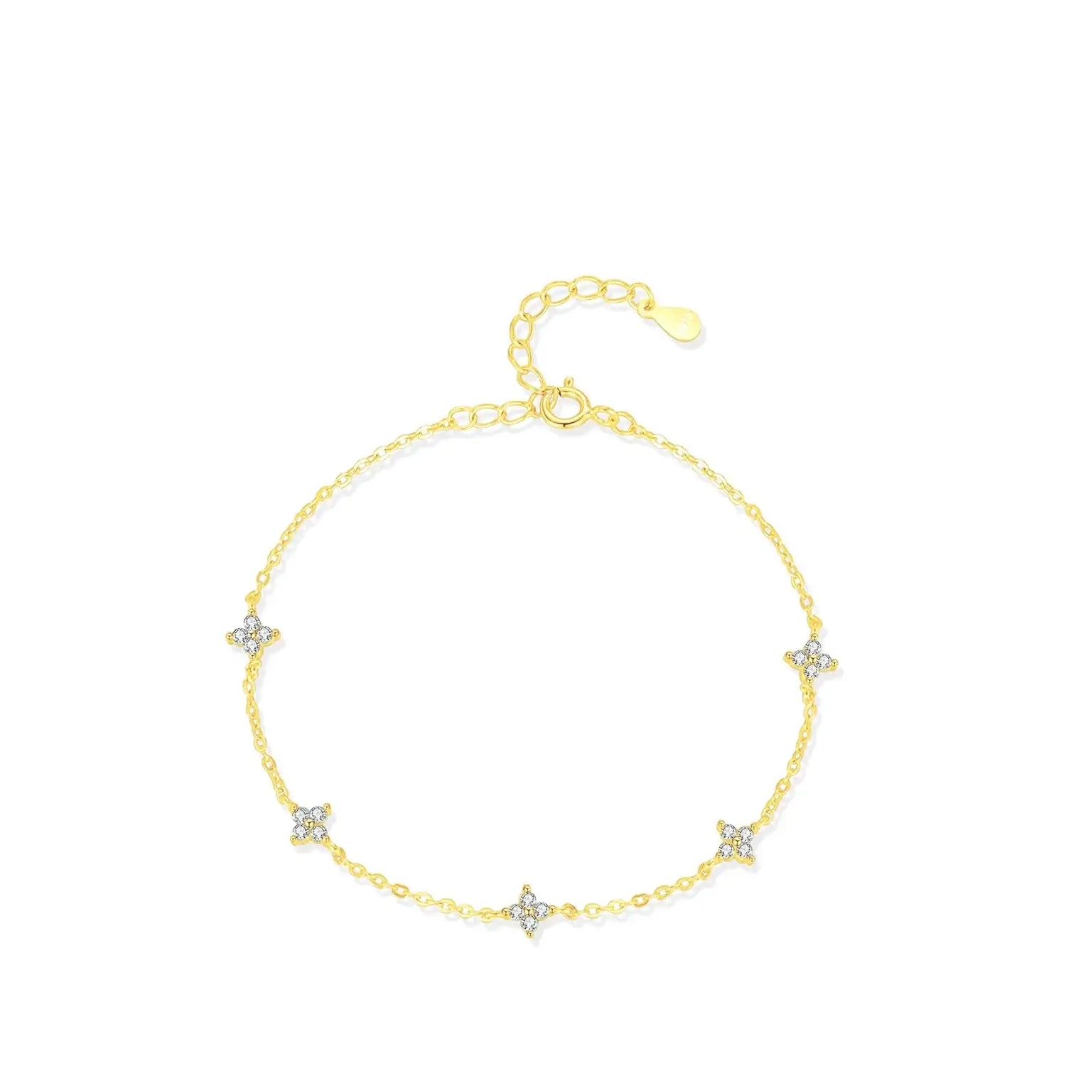 Delicate Bracelet 925 Sterling Silver with floral motifs, zircon accents, and adjustable design for a perfect fit.
