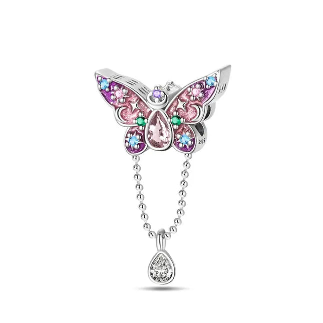Charm Beads 925 Sterling Silver butterfly charm with colorful zircon stones and silver detailing.