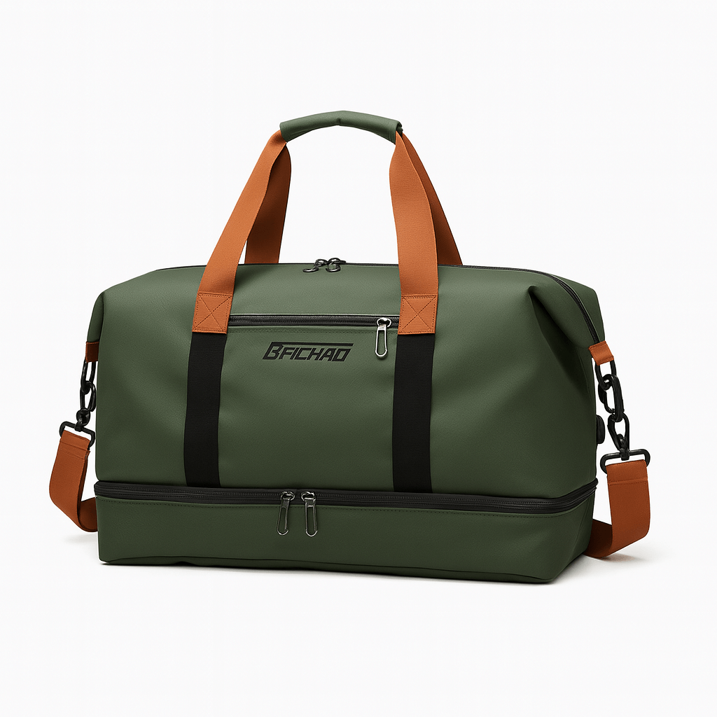 Gym Bag with Shoe Compartment in green, designed for durability and practical everyday use.