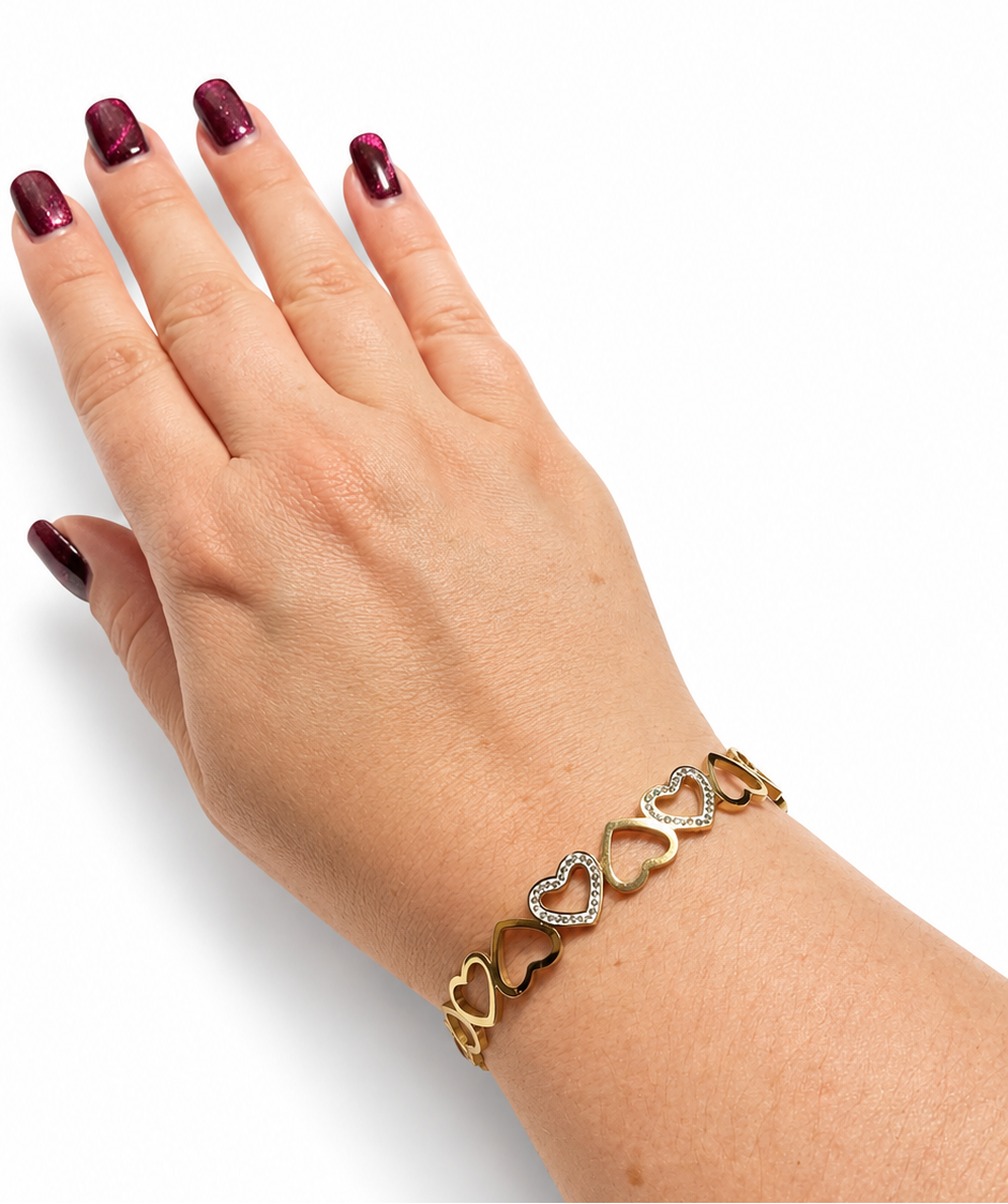 Bracciale Rigido con Cuori e Cristalli