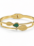 Bracciale Rigido Dorato in Acciaio Inox con Foglia e Pietra Verde