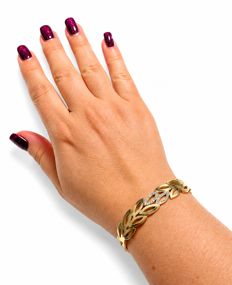 Bracciale con Foglie e Pavé di Cristalli