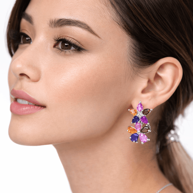 Pendientes colgantes de flor en plata de ley 925