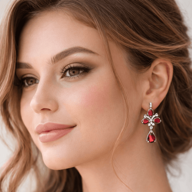 Pendientes colgantes de granate rojo