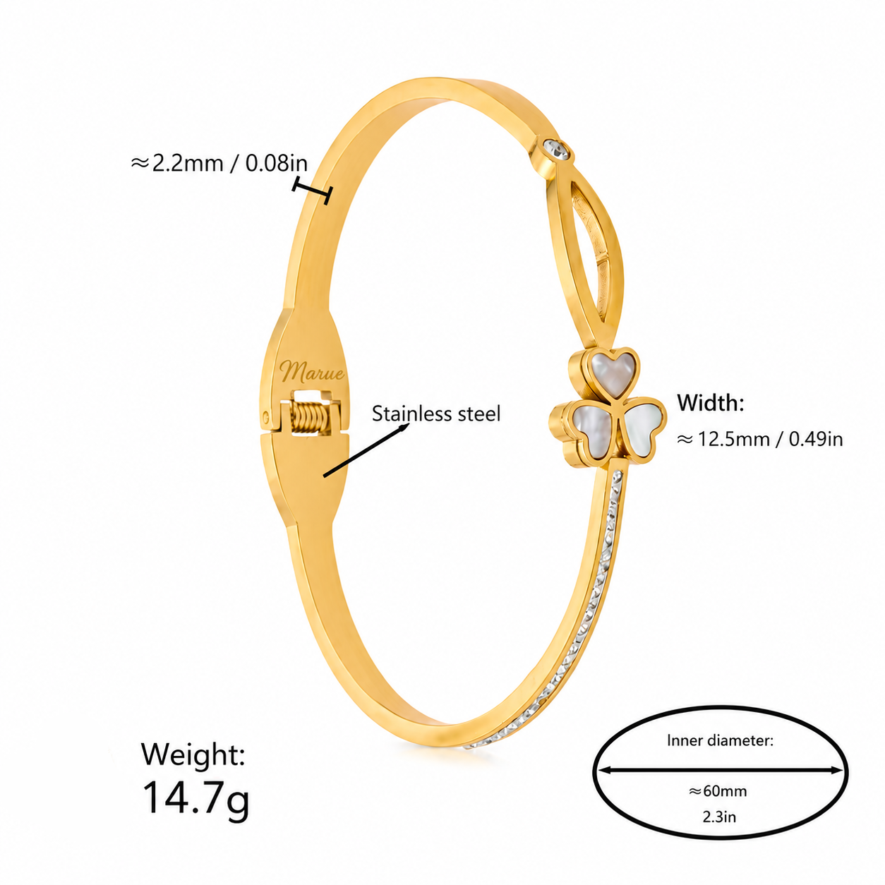 Four-Leaf Clover Bracelet – 18K Gold Plated Stainless Steel