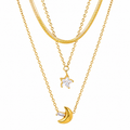 Celestial Moon & Star Layered Necklace – 18K Gold Plated Stainless Steel