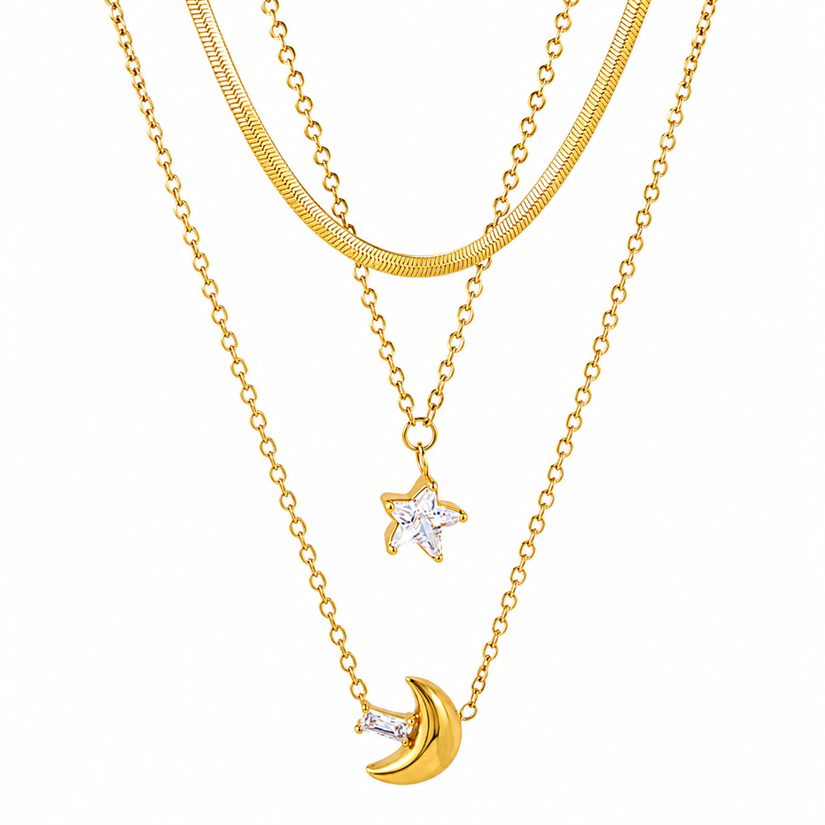 Moon and Star Necklace Set