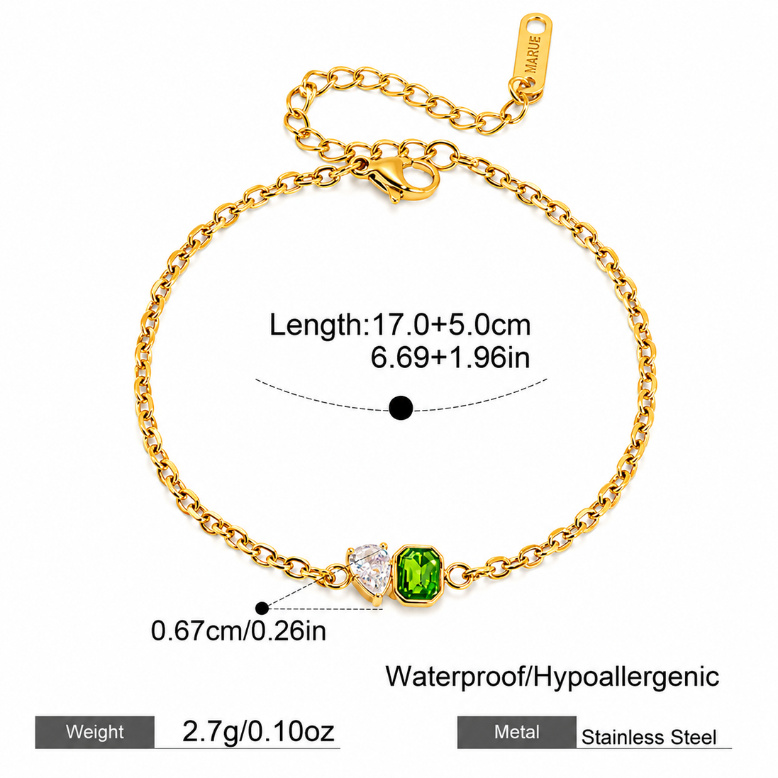 Bracciale Con Smeraldo e Cristalli