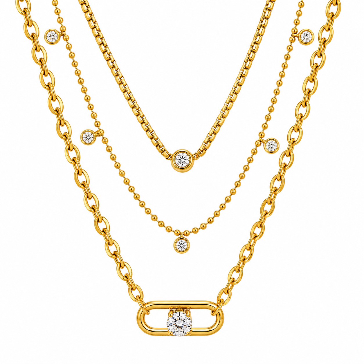 Collana Acciaio Inox Placcato Oro 18K con Pendente Zircone