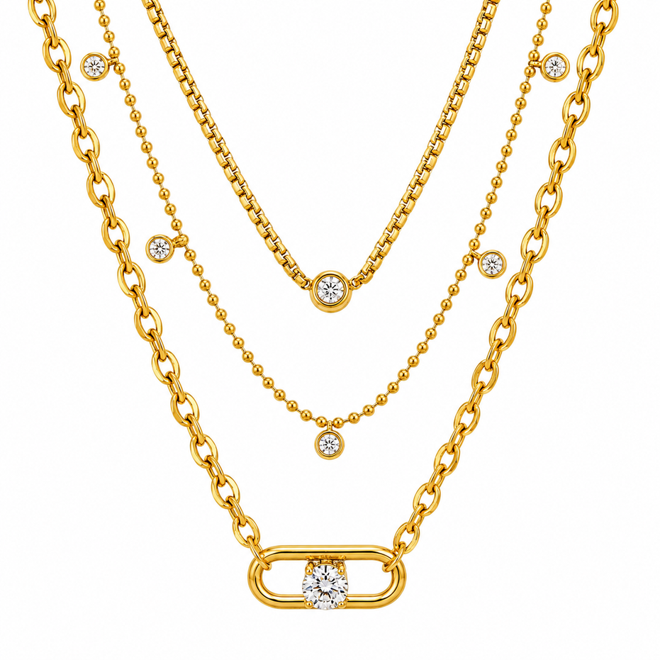 Collana multistrato con zirconi