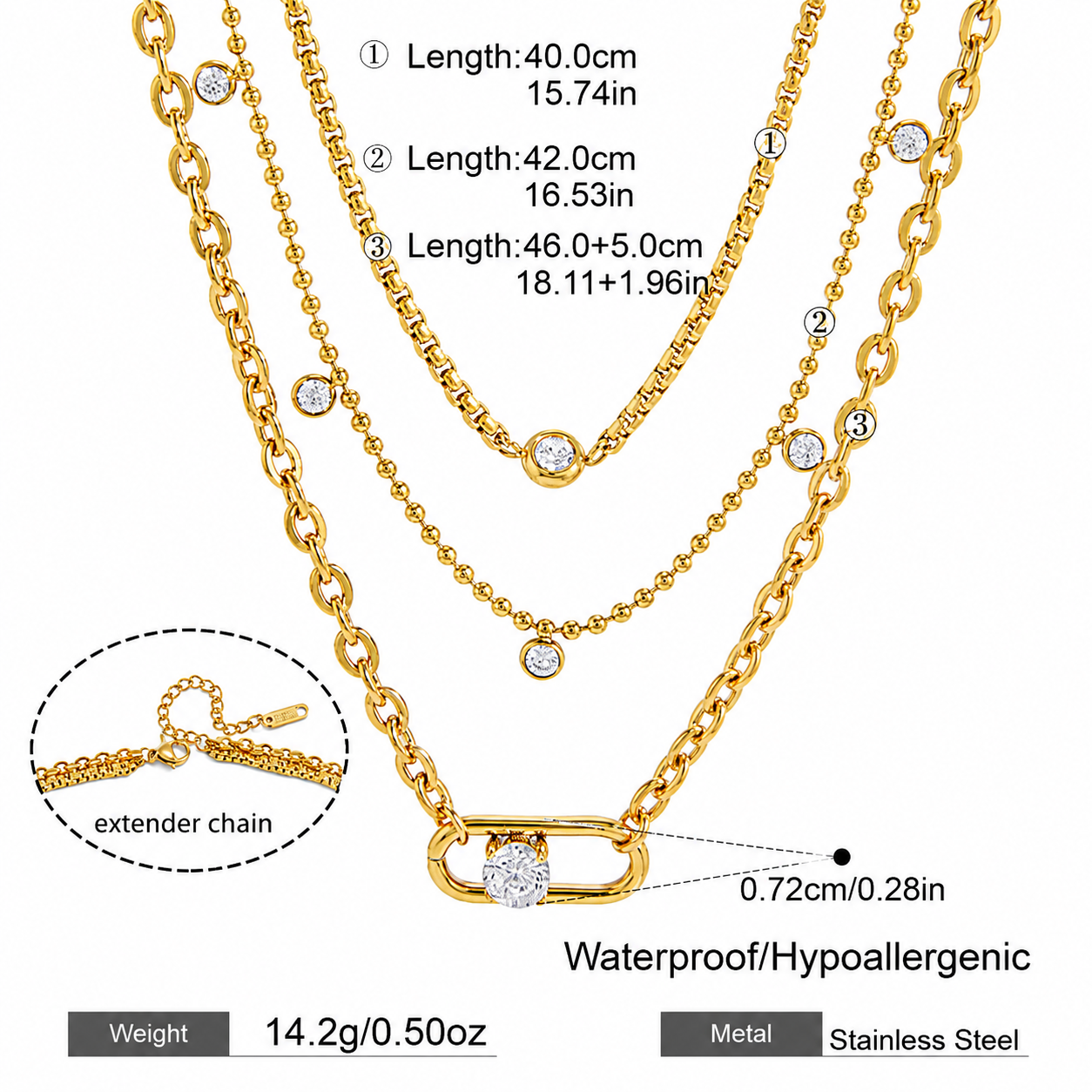Collana Acciaio Inox Placcato Oro 18K con Pendente Zircone