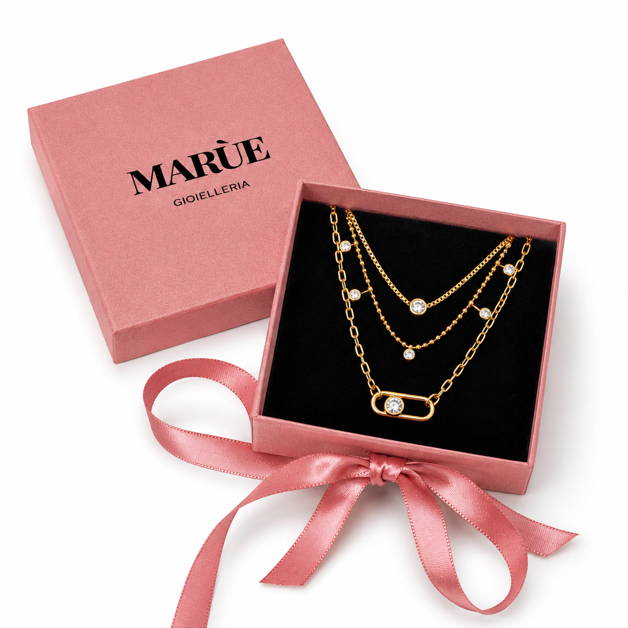 Collana Acciaio Inox Placcato Oro 18K con Pendente Zircone