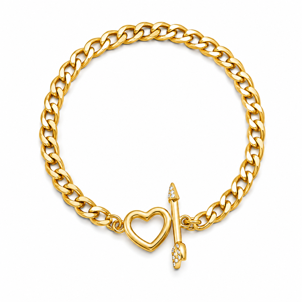 Golden Heart Chain Bracelet – Stainless Steel