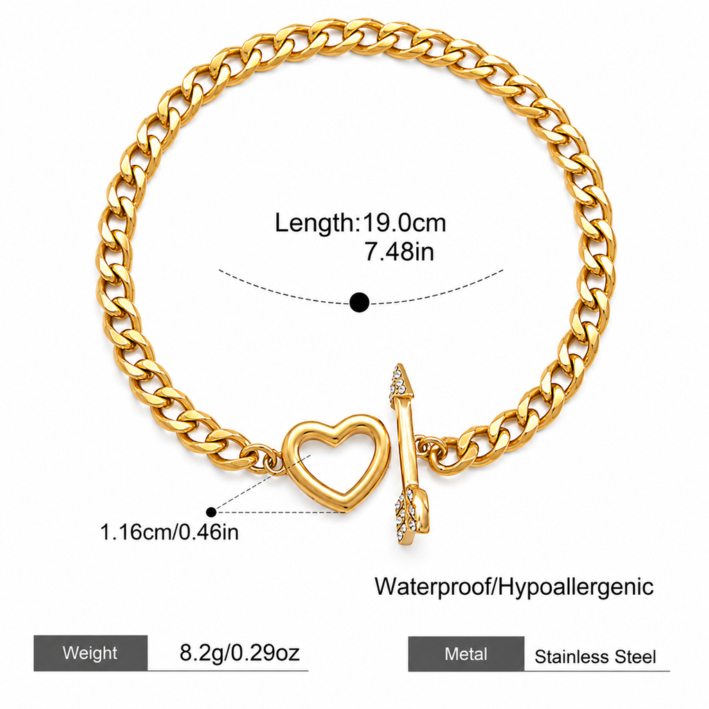 Golden Heart Chain Bracelet – Stainless Steel