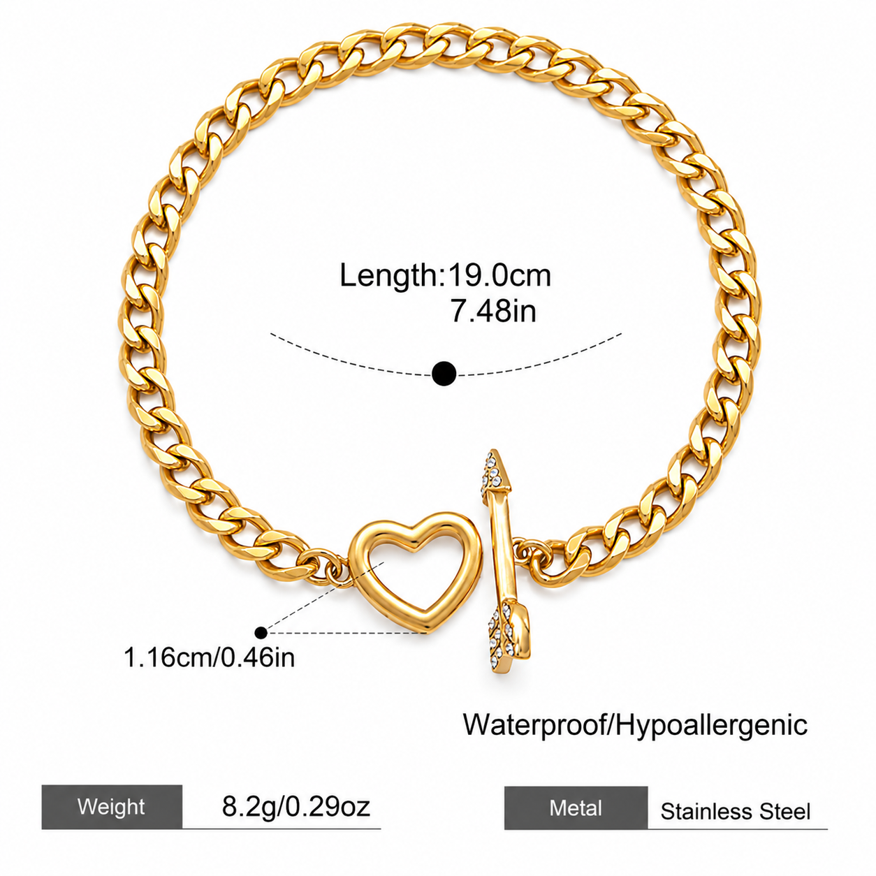 Golden Heart Chain Bracelet – Stainless Steel