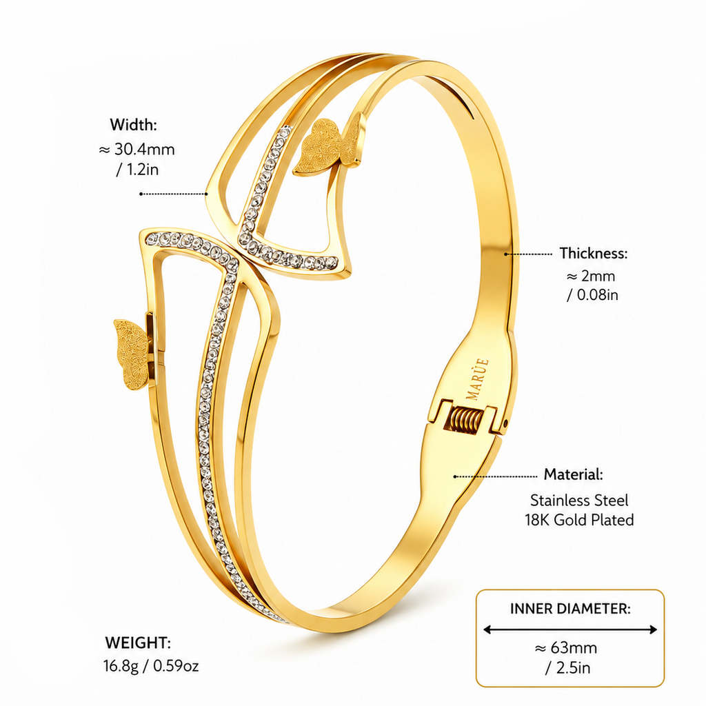 Butterfly Crystal Bangle Bracelet – 18K Gold Plated Stainless Steel