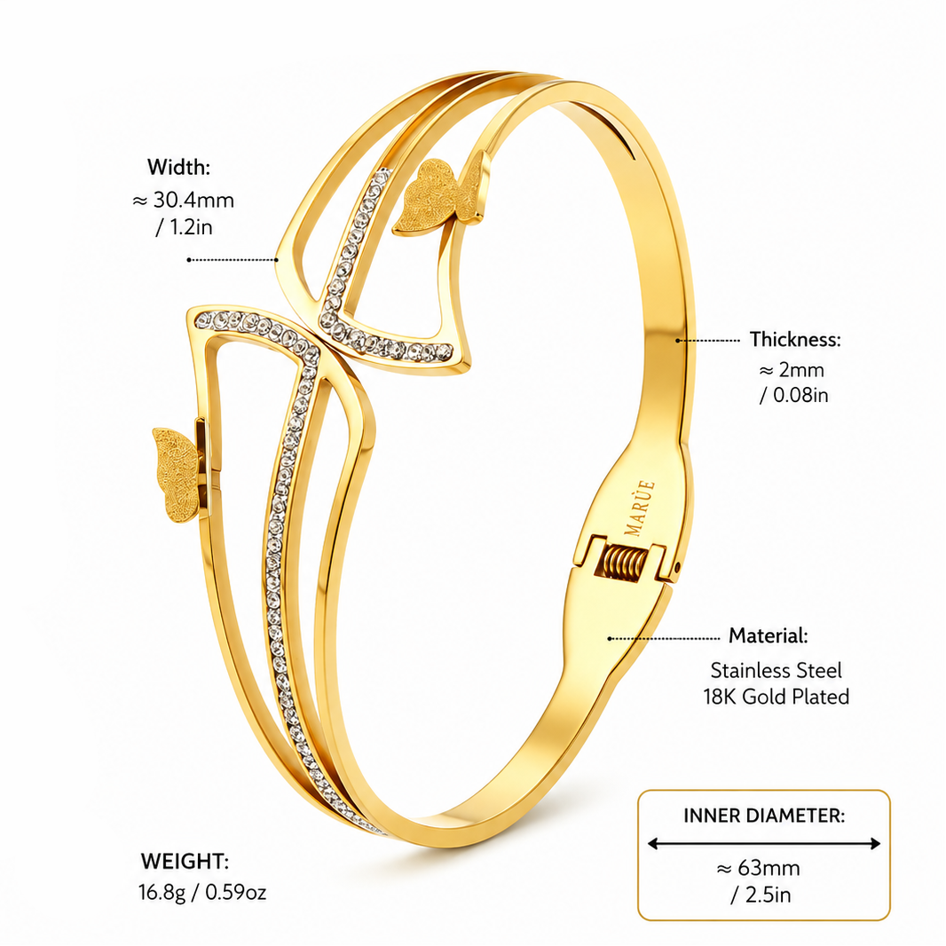Butterfly Crystal Bangle Bracelet – 18K Gold Plated Stainless Steel