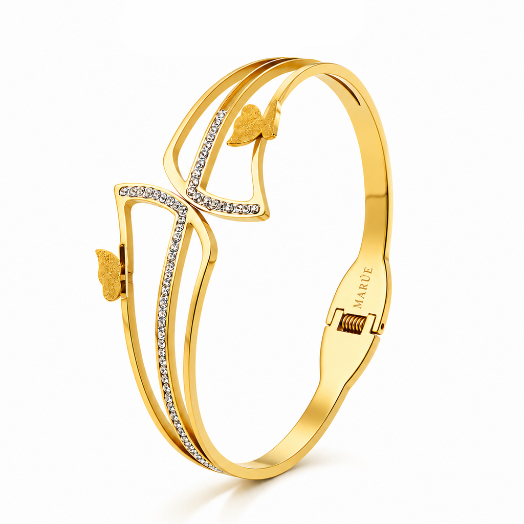Butterfly Crystal Bangle Bracelet – 18K Gold Plated Stainless Steel