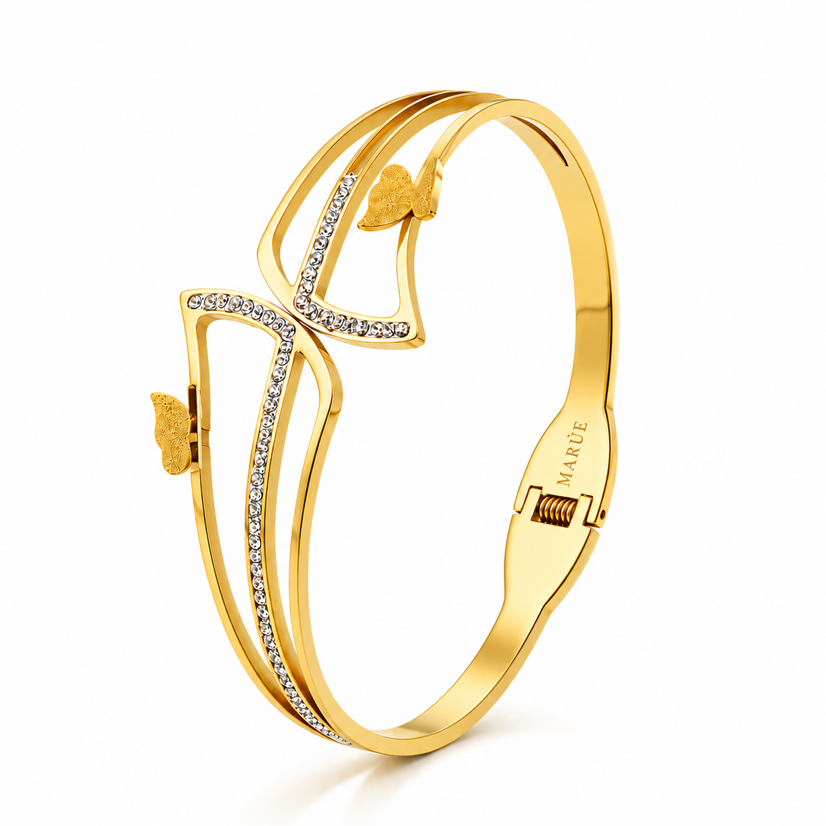 Butterfly Crystal Bangle Bracelet – 18K Gold Plated Stainless Steel