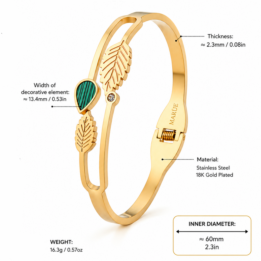 Bangle Gold Stainless Steel Leaf with Green Stone