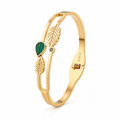 Bangle Gold Stainless Steel Leaf with Green Stone