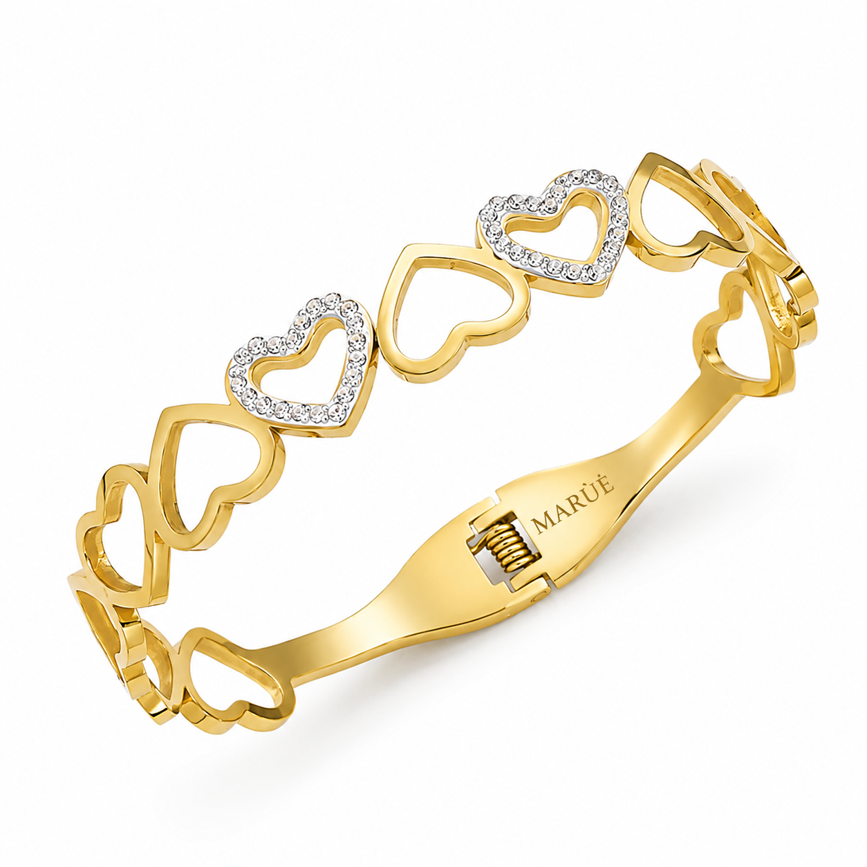 Crystal Heart Bangle – 18K Gold Plated Stainless Steel Bracelet